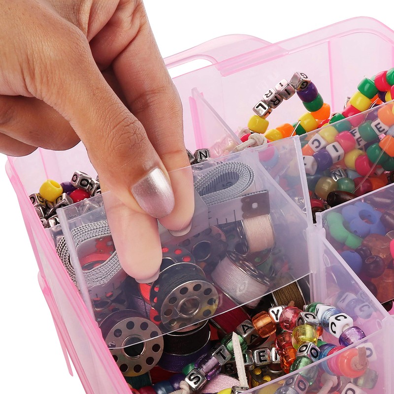 BELLE VOUS 3 Tier Pink Transparent Plastic Stackable Storage Box