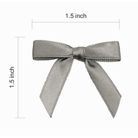 Meseey 100 Pcs 1.5 Inches Premade Craft Bows Self Adhesive Grey Satin Ribbon Bows for Treat Bags Gift Wrapping Basket Wedding Baby Shower Brithday Party(Grey)