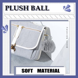 ueslwser 2Pcs Pom Pom Keyring Womens Faux Fur Fluffy Pompom Keychain Cute Soft Keyring Pom Pom Charm Hanging with Car Key Backpack Handbag (grey+pink)