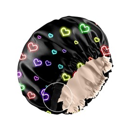 Zewurtuw Satin Bonnet Silk Bonnet for Sleeping Reusable Double Layer Elastic Adjustable Hair Caps Cute Aesthetic Women Girls-Colorful Hearts