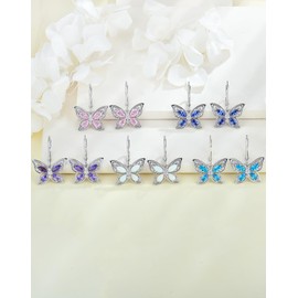 YL Pink Tourmaline Big Butterfly Earrings for Women, Solid Sterling Silver 18K White Gold Plated Created Birthstone Teardrop Dangle Drop Leverback Earrings Jewelry