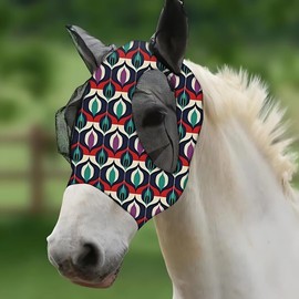 Stylish Horse Fly Mask with Ears – Soft, Breathable Mesh, UV Protection, Fun Floral Print for Year-Round Comfort and Protection