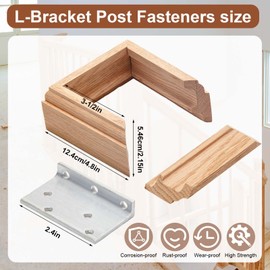 Blulu 1 Set 3-1/2" Newel Post Mounting Kit 4 Pcs L Bracket Metal Post Anchor with 4 Pcs Red Oak Wooden Trim Deck Base Fasteners for Fastening Handrails Balustrades to Stairs and Floors