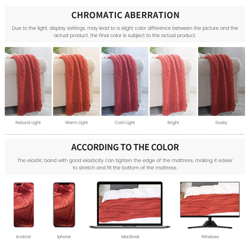 BOURINA Textured Solid Soft Sofa Throw Couch Cover Knitted Decorative