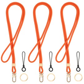 Segus Orange Lanyard, Pack of 3 Lanyards for Hanging, Lanyards with Carabiner Hook, Round Lanyard for ID Holder, Wallet, Sports Whistles