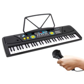 Pyle Portable 61 Key Piano Keyboard, Digital Musical Karaoke - Learning Keyboard for Beginners w/ Drum Pad, Recording, Microphone, Music Sheet Stand, Built-in Speaker, Wired Microphone, Black