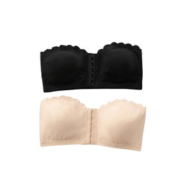 GORGLITTER Women's Strapless Front Fastening Bandeau Bras Wireless Seamless 2 Packs Comfortable Bralettes Black Multicolor Small