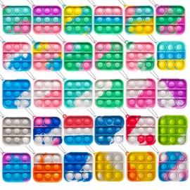 30PCS Party Bag Fillers for Kids, Pop Fidget Toys Pack, Mini Sensory Keyrings for Kids, Stress Relief Squeeze Keychain Toys for Kids' Party Favours and Students Class Gifts (Style A)