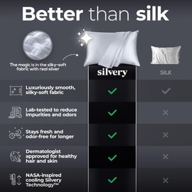 Silver Infused Satin Pillowcases Set – 2 Pack Silky Soft Cooling Pillow Cases with Self-Cleaning Silvery Technology™ for Hygienic Sleep – Better Than Silk for Hair and Skin (King (U.S. Standard))