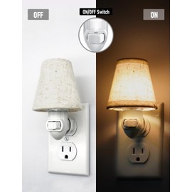 LOIWON Vintage Plug in Night Light with Switch, 2-Pack 0.5W LED Night Lights Plug into Wall Socket, Soft Warm Baby Nursery Nightlight with Linen Fabric Lamp Shade for Adult Kids Room Bathroom Hallway