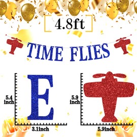 Glitter TIME FLIES Banner, Airplane First Birthday, Happy Birthday/Adventure Themed Boys Girls 1st 2nd 3rd Birthday Party Decorations
