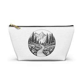 Mountain Landscape Travel T-Bottom Pouch - size: Large, Color: White zipper