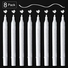 AKARUED White Acrylic Paint Markers, 8 Pack Acrylic White Paint Pen Sets for Rock Painting, Wood, Stone, Glass, Ceramic, Paper, Drawing, Art Projects, DIY Crafts, Water-Based ink, 2-3mm Medium Tip
