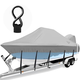 Cerumute Waterproof Center Console Boat Cover with Metal Buckle 20-22ft, Heavy Duty 1200D Marine Grade Polyester Canvas 20’ 21 ft 22 Foot Boat Center Console Covers, Gray