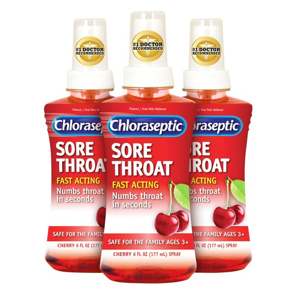 Chloraseptic Sore Throat Spray, Cherry Flavor, 6 fl oz, Pack of 3