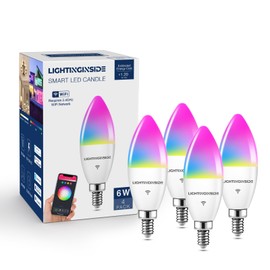 Smart Candelabra LED Bulbs, 60 Watt Equivalent, 6W 500lm, E12 LED Bulbs Work with Alexa and Google Assistant, 2700-6500K+RGB, APP Control, No Hub Required, Timer, Group Control, 2.4GHz WiFi Only, 4PCS