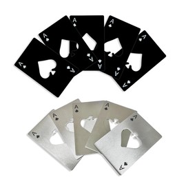 NILLOS Bottle Opener, 10 PCS Stainless Steel Spades Bottle Openers for Picnic, Wedding, Birthday Party (Silver & Black