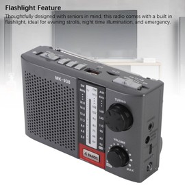 Portable Radio AM FM for Seniors, Stereo AM FM SW Full Bands Vintage Radio with Antenna, Large Tuning Knob, Built in Flashlight, for Home Travel Camping