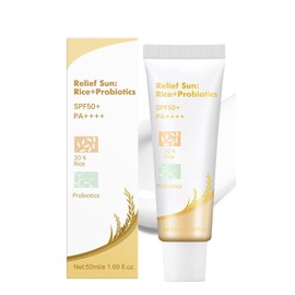 Rice Sunscreen SPF 50+, Relief Sun Rice + Probiotics SPF 50 + Sun Cream, Moisturizing Suncream Factor 50 for Face Body, Korean Sunscreen for Dry Sensitive Skin