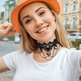 Gothic Jewellery Women's Necklace Women's Jewellery, Black Lace Gothic Accessories Steampunk Necklace, Girls Vampire Chain Women, Choker Costume Accessories, Punk Lace for Cosplay Party Vintage