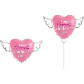 Happy Heavenly Mother's Day Balloons Heart Shaped with angel wings (2 Pack)