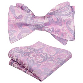 Alizeal Men's Retro Paisley Self Bow Tie and Handkerchief Set, 176-Pink+Lilac
