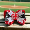 Basketball Bow with Glitter Initial or Number Button, Red Silver