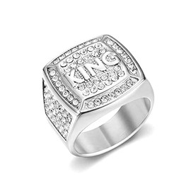 LAIMIUMIU33 Iced out KING Ring for men Smooth Square ring Hip Hop ring 316 Stainless Steel Radiant Biker Rings Bling Cuban style Iced Out Jewelry Punk Ring Club ring Heavy Metal ring Party Wedding