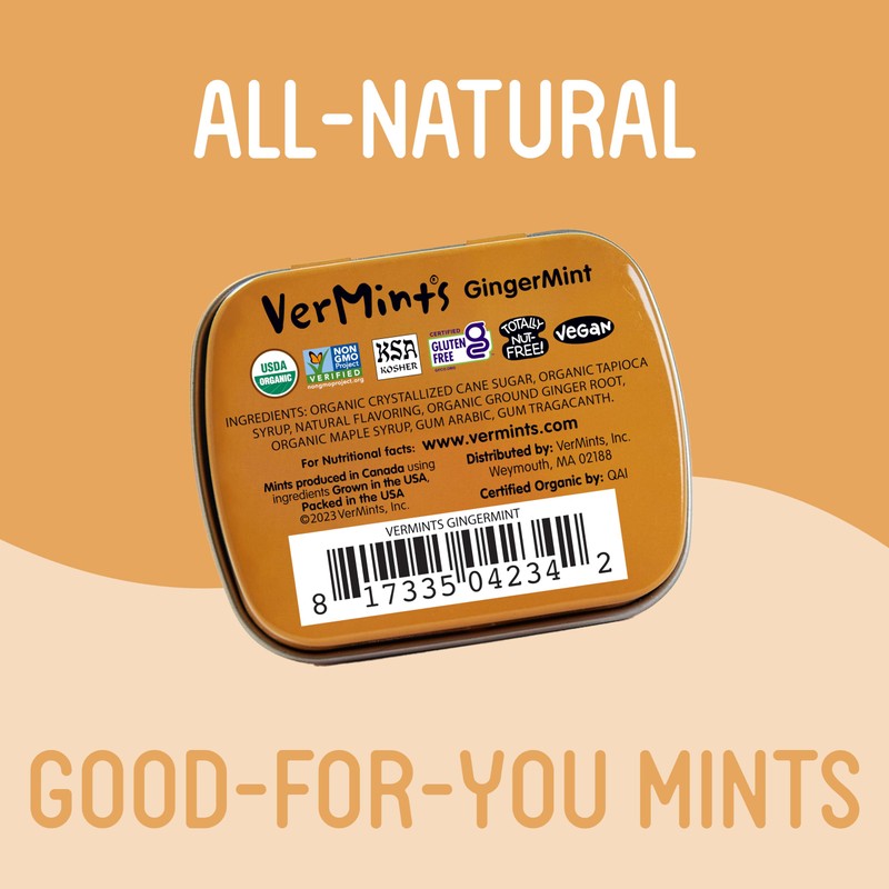 VerMints Organic Breath Mints GingerMint - Real Ginger Flavored Candies