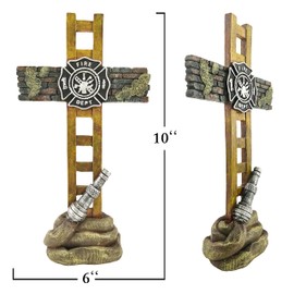 Marco Int'l US Fire Fighter Fireman Standing Cross Statue Memorial 10" H