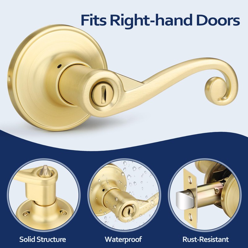 Bonpoly 6 Pack Gold Door Handles, Wave Style Door Lever