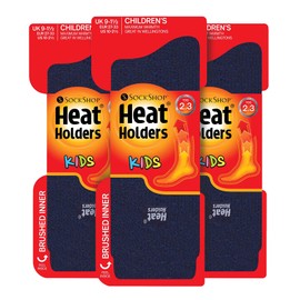 HEAT HOLDERS Kids Thermal Socks for Winter | 3 Pair Mutlipack Boys & Girls Warm Socks with Fluffy Fleece Inner (9-1, Indigo Blue)