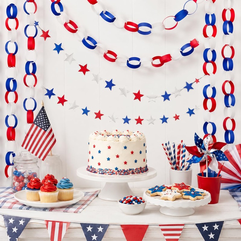 Baluue 4th of July Paper Chain, Red White and Blue