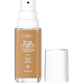 L'Oreal Paris True Match Super-Blendable Foundation, Medium Coverage Liquid Foundation Makeup with SPF 17, W7, Medium Deep, 1 Fl Oz