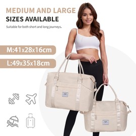 FIORETTO Womens Sports Gym Tote Bag Duffle Bag with Wet Pocket, Travel Bag Weekend Overnight Bags with Removable Strap, Water-Resistant Carry On Bag Hospital Holdalls for Women Off White