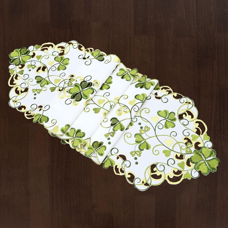 Grelucgo Embroidered Decorative Shamrock Table Runner for St. Patrick's Day