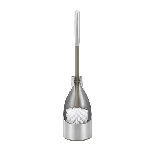 Polder Sleek Stainless Steel Toilet Brush with Caddy, Slim and Discreet Design, Open-Back Design for Odor Control, Rust-Resistant Stainless Steel