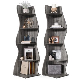 LITTLE TREE Small Corner Shelf, Modern 5-Tier Wall Corner Bookshelf, Stylish Bookcase Storage Rack for Small Space, Living Room, Bedroom