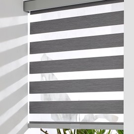 Bricurtex Cordless Zebra Blinds for Windows, Light Filtering Shades Dual Layer Roller Windows Shades Day and Night, Zebra Window Shades for Home, Office, Easy to Install (Dark Grey, 45" W X 72" H)