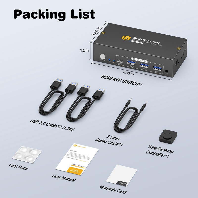 GREATHTEK 8K@60HZ HDMI Displayport KVM Switch 2 Monitors 2 Computers