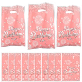 30 PCS Pink Party Favor Goodie Bags for Birthday, 6.4x10 Inch Plastic Gift Bags Bulk with Handle for Candies, Snacks, Treats & Return Gifts - Birthday Goodie Bags for Kids, Boys, Girls & All Ages