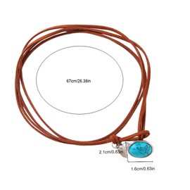POYAMUSE Turquoise Leather Choker Necklace - Western Cowgirl Jewelry for Women, Boho Layered Leather Necklace - Vintage Suede Choker Necklace for Women - Oval