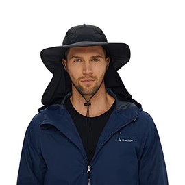 TNFFNA UPF50+ Full Wide Brim Fishing Hat with Neck Flaps for Men Women, Sun Protection Outdoor Bucket Foldable Sunhat(Black)