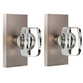 HIEMEY Crystal Glass Dummy Door Knob Interior, Brushed Satin Nickel Dummy Door Knob for Closet Hall Rectangular Single Side Non-Turning Inactive, 2 Pack