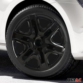 OMAC - ABS Black Hub Caps 16 Inch Set of 4, Tapas para Rines 16, Premium Wheel Covers 16 Inch, R16 Rim Cover Set, Snap On Durable Car Replacement Exterior Accessories