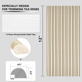 STICKGOO 10-Pack Tile Edge Trim, 12" Wall Molding Trim for Peel and Stick Backsplash Tile, Tile Edge Decorative Liner Comes with 12 Pieces Strong Double-Sided Tape (Light Gold)