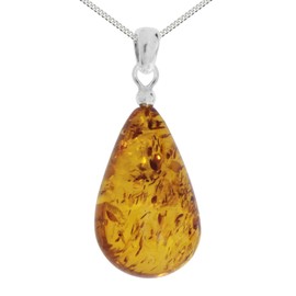 Ostsee-Schmuck Necklace with Pendant - Teardrop Approx. 26 mm Long - Silver 925/000 - Amber, amber, Amber