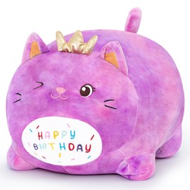 Yeqivo Geburtstagskatzen-Plüschkissen, Stofftier, lila, Geburtstagskatze, Plüschtiere, weiches Katzen-Plüschkissen für Kinder (Violette Katze, 40 cm