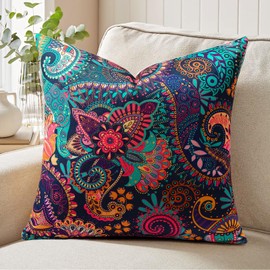 JOTOM Cushion Cover 45x45 cm Boho Purple Bohemian Mandala Decor Abstract Flower Pillow Cover for Home Decor Square Pillow Case for Couch Sofa Bed Living Room (Abstract Flower Purple)