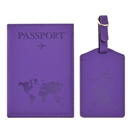 Greyoe Passport Holder, Passport Organiser, Passport Cover, PU Leather Passport Cover + Suitcase Tag, for Men and Women, Holiday Accessories, Travel Essentials, purple, Travel
